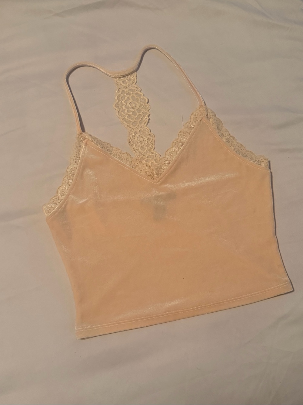 Forever 21 Cream Lace-Back Velvet Cami